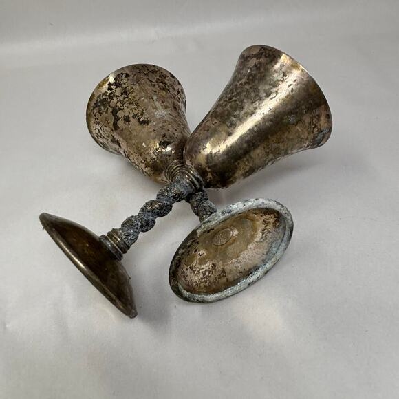 Vintage EBP Silver Plated Goblets Made In Spain - Ornate Stem Chalices a Pair 2 - Picture 5 of 7